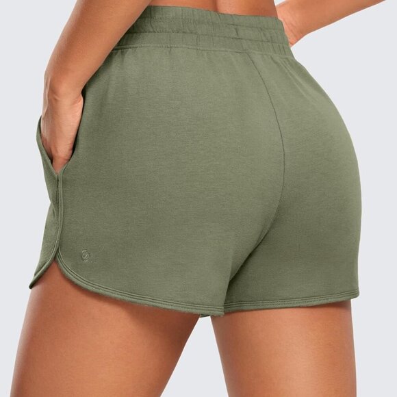 Women's Dusty Olive Casual Sweat Shorts - 3.5'' High Waist Pockets Lounge Gym - Picture 2 of 4